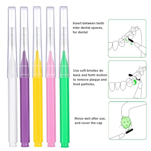 Image of Patelai 100 Pcs Braces Dental Brushes, Mixed Colors, Various Sizes