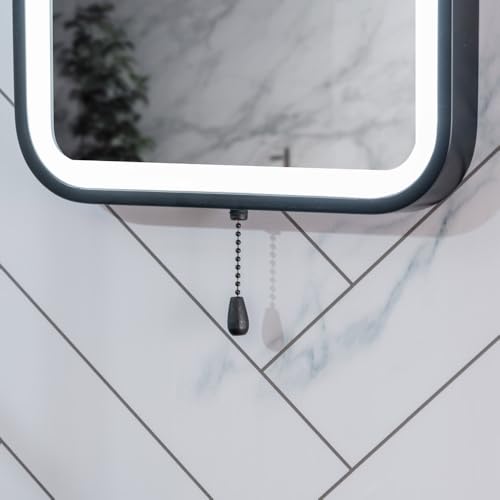 Lustro łazienkowe LED na baterie z przełącznikiem pociągowym - łatwa instalacja, nowoczesny matowy czarny design, idealne do wystroju domu i eleganckich łazienek