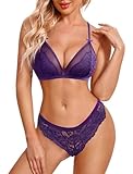 Avidlove Lingerie Set For Women Sexy Lingerie 2 Piece Lace Bra and Panty Sets Babydoll Outfits Purple