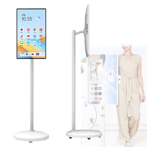 Tablette TV connectée portable sur roulettes avec écran tactile, batterie intégrée de 6 heures, système d'exploitation Android 12, rotation complète, écran...