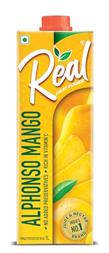 Image of Real Alphonso Mango Fruit Juice-1L | Rich In Vitamin C | No Added Preservatives, Artificial Colors & Flavours | Goodness Of Best Fruits | Tasty, Refreshing & Energising