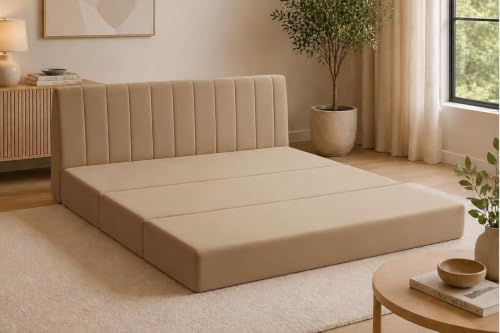 Image of Modern Velvet 3 Seater Sofa Cum Bed, Convertible Sleeper Couch Sofa for Living Room, Bedroom & Office- Golden