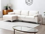 Vente-unique-Sofá esquinero Izquierdo de Terciopelo Beige FIDOGA