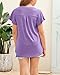 PLNOTME Girls' Summer Cute T Shirts Casual Short Sleeve V Neck Plain Tunic Tops Purple
