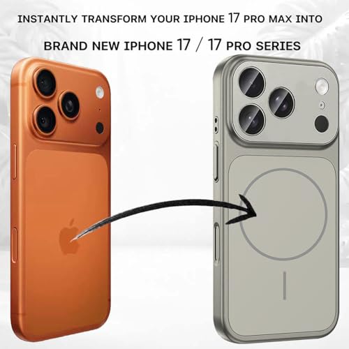 Image of Elzzi Magnetic Case for iPhone 17 Pro Max Case [Compatible with MagSafe][Built-in Camera Lens Protector] Slim Soft Silicone Bumper Shockproof Metallic Luster Back Cover Phone Case (Titanium)