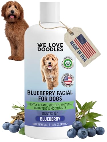 Blueberry Facial Dog Shampoo - Dog Tear Stain Remover, Brightens & Whitens Coat, Cleans & Deodorizes, Tearless, 16:1 Concentrated, 16 oz [We Love Doodles]