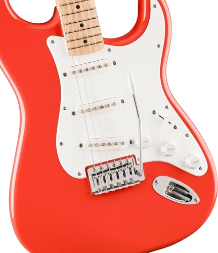 Image of Fender Squier Sonic Stratocaster - Fiesta Red Bundle with Mustang Micro Headphone Amp, Cable, Tuner, Strap, Picks, and Austin Bazaar Instructional Video