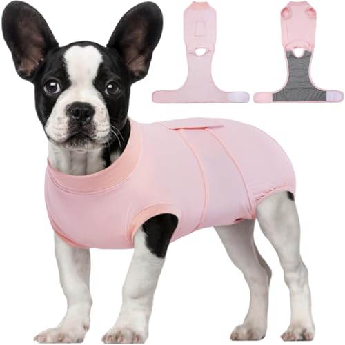 Image of Kuoser Dog Recovery Suit for Dogs After Surgery, Soft Dog Surgical Onesie for Female Male Dogs Spay Neuter, Anti-Licking Pet Bodysuit for Abdominal Wounds, Skin Disease, E-Collar Alternative, Pink XS