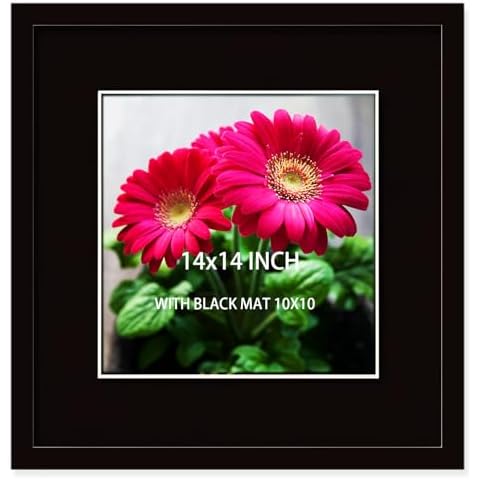 SKAOTUS 14x14 Picture Frame Black Solid Wood for Black Mat 10x10 Wall Mounting Square Poster Frames Cover