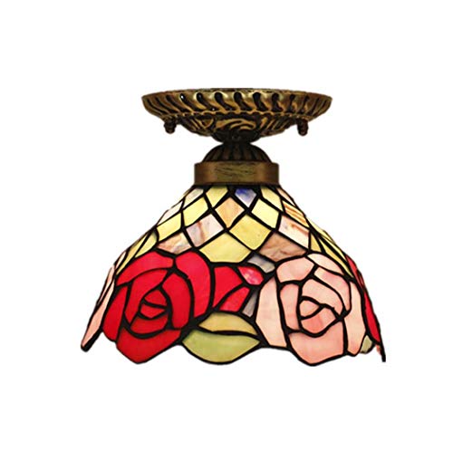 Preisvergleich Produktbild JUNJUNA Deckenbeleuchte, 8-Zoll-Deckenlampe Tiffany, Wohnzimmer-Schlafzimmerlampe, E27 * 1 40W, Glasstein gesteigt