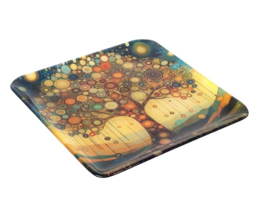 SIGNES GRIMALT Assiette Carrée en Verre Arbre de Vie 30x30 cm – Plateau Décoratif Design Coloré