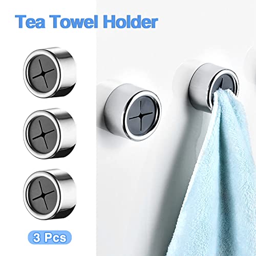 Redamancy Ganchos Adhesivos, 3 Piezas Toallero Round Towel Holder, Ganchos para Toallas, Soporte para Toallas, Autoadhesivo, sin Agujeros, para Baño, Cocina