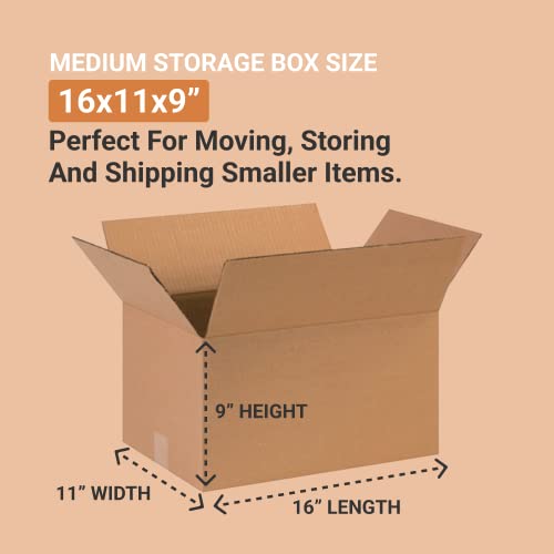 Image of BOX USA Shipping Boxes Medium 16 inchL x 11 inchW x 9 inchH 25-Pack - Corrugated Cardboard Box for Moving, Mailing, Packing, Packaging and Storage