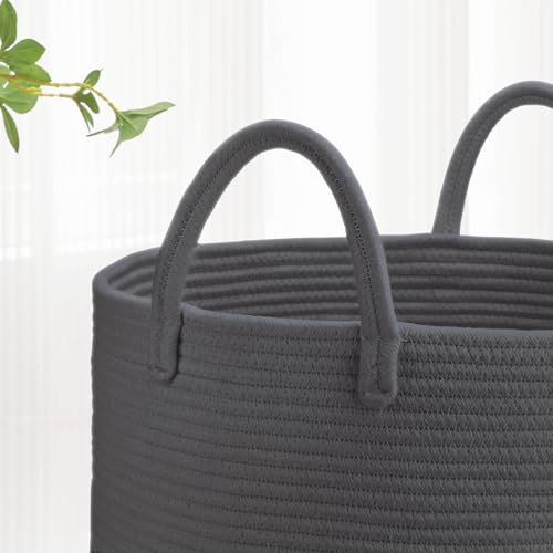 Image of Large Cotton Rope Laundry Hamper for Clothes 65L, Dark Gray