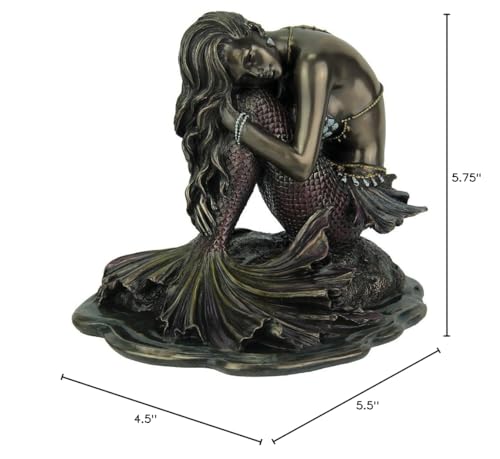 Estatua Sirena Solitude Sentada en Roca Acabado Bronce miniatura 4