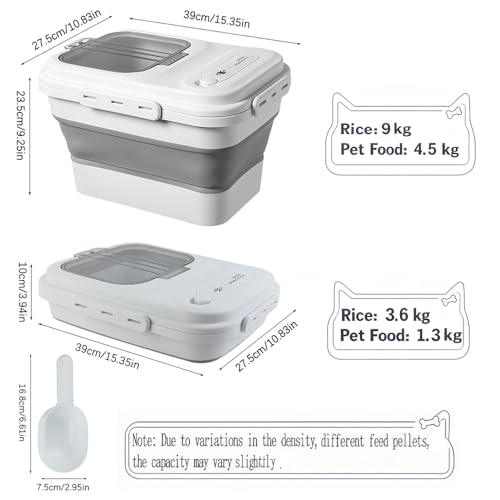 RoxNvm Hundefutter Aufbewahrung, faltbare Futtertonne, Futterbox mit Löffel, Tierfutterbehälter Siegel, Futterbehälter mit Deckel, Hundefutter Box für Trockenfutter (Grau)