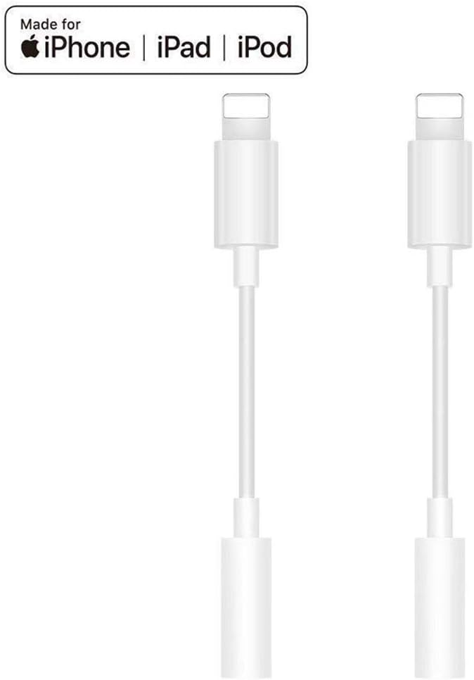 [Apple MFi Certified] Lightning to 3.5mm Headphone Jack Adapter, 2 Pack 3.5 mm Connector Stereo Aux Headphone Adapter for iPhone 11/11 Pro/XS/XR/X 8 7 6/iPad, Support Music Control & Calling Function