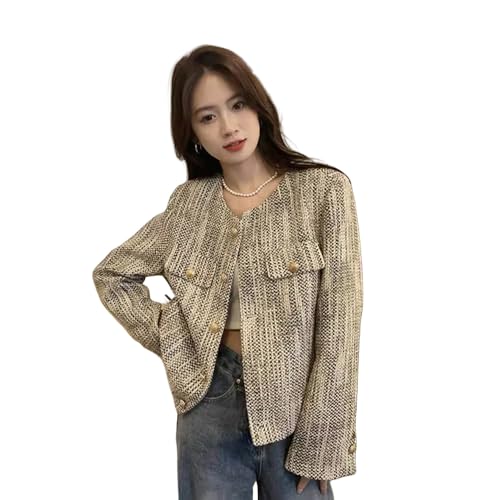 Cardigan élégant en tweed à manches longues et coupe droite