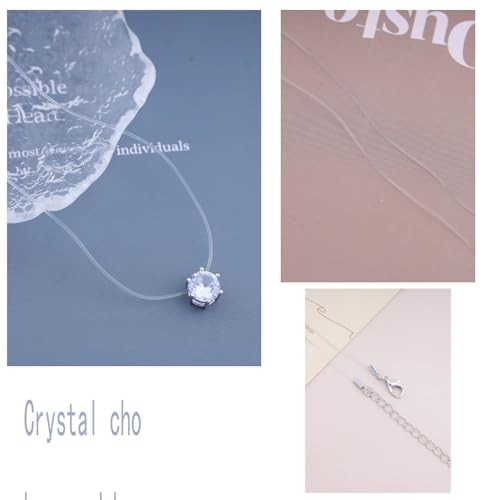 Atentuyi Boho Kristall Anhänger Silber Cz Halskette Unsichtbare Nylon Kette Choker Angelschnur Schlüsselbein Schmuck Für Frauen Mädchen
