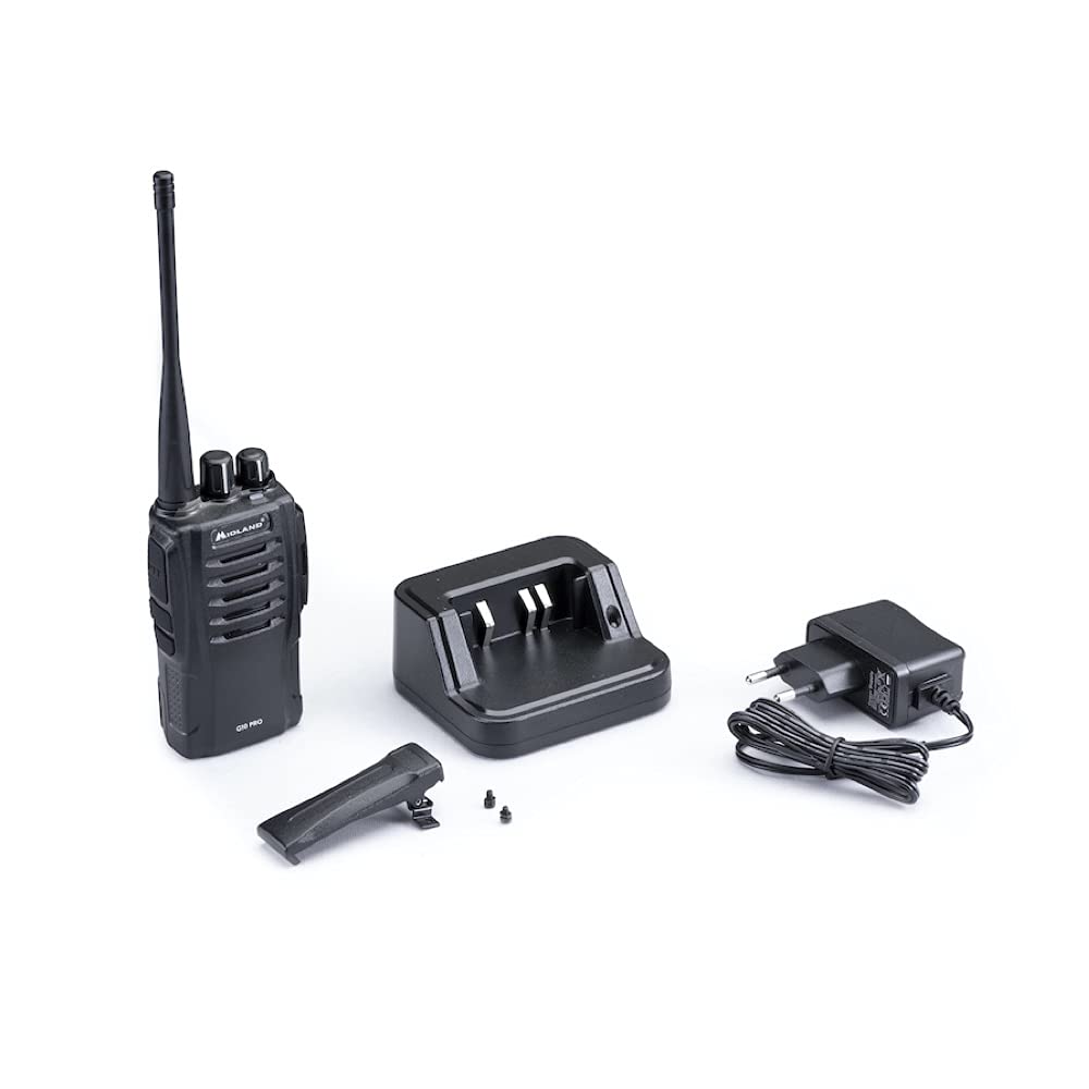 Midland G10 Pro C1107.04, Walkie Talkie Ricaricabile, Radio Ricetrasmittente Pół Profesjonalne z 32 Kanałami PMR446, 50 Tonami CTCSS, 116 Kodami DCS, Bateria Li-Ion 1200mAh, Czarny z Ładowarką