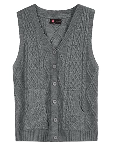 Kancy Kole Womens Sleeveless Oversized Sweater Vest V Neck Button Casual Knit Vests With Pocket(Light Grey,L) #TOP10