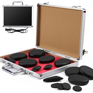 Yaccmpo Massage Stones, Electric Hot Stone for Massage Natural Back Massage Set Professional Basalt Hot Stones with Heater Kit,for Home spa,Relaxing, Healing, Pain Relief (18Pcs)