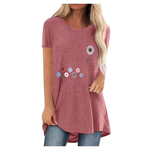SomeTeam Women Fashion Plus Size Print Round Neck Short Sleeved Long T-Shirt Blouse Oversized t Shirt Women Cover