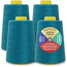 Mandala Crafts 4 Pack of Serger Threads Cones Spools - 20S/2 24000 Yards Polyester Teal Threads for Sergers Machine and Overlock Quilting Sewing Machine