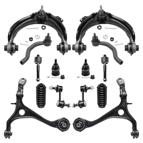Image of Detroit Axle - Front 14pc Suspension Kit for 2003-2007 Honda Accord 2004 2005 2006, 2 Lower Control Arms 2 Upper Control Arms w /Ball Joints 2 Ball Joints 4 Tie Rods 2 Sway Bar Links 2 Boots
