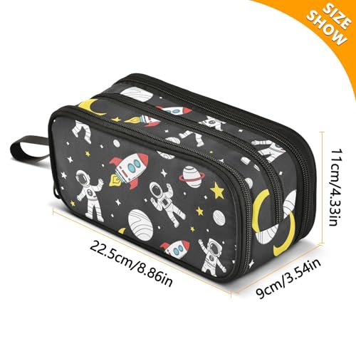Image of Astronaut Rocket Planet Stars Pencil Case Box Boys Girls Large Pencil Pouch Zipper Compartments Big Capacity Stationery Pen Bag Organizer for Kids Teens Adults School Office