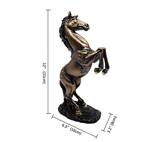 LEPENDOR 12 inch Standing Horse Resin Statue for Home Decor Animal Ornament Sculpture Rearing Horse Art Figurine Decorative - Bronze
