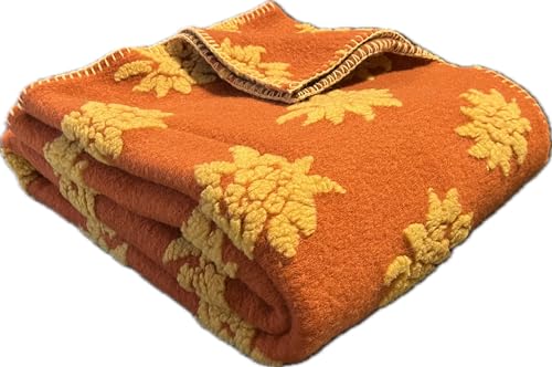 Generico Coperta in Lana Cotta con Elegante Disegno Stella Alpina - Prodotto Italiano di Qualità, 150cm x 170cm (Arancio)