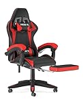 bigzzia Ergonomic Gaming Chair - Gamer Chairs with Lumbar Cushion + Headrest, Height-Adjustable Office & Computer Chair for Adults (with footrest, Red)