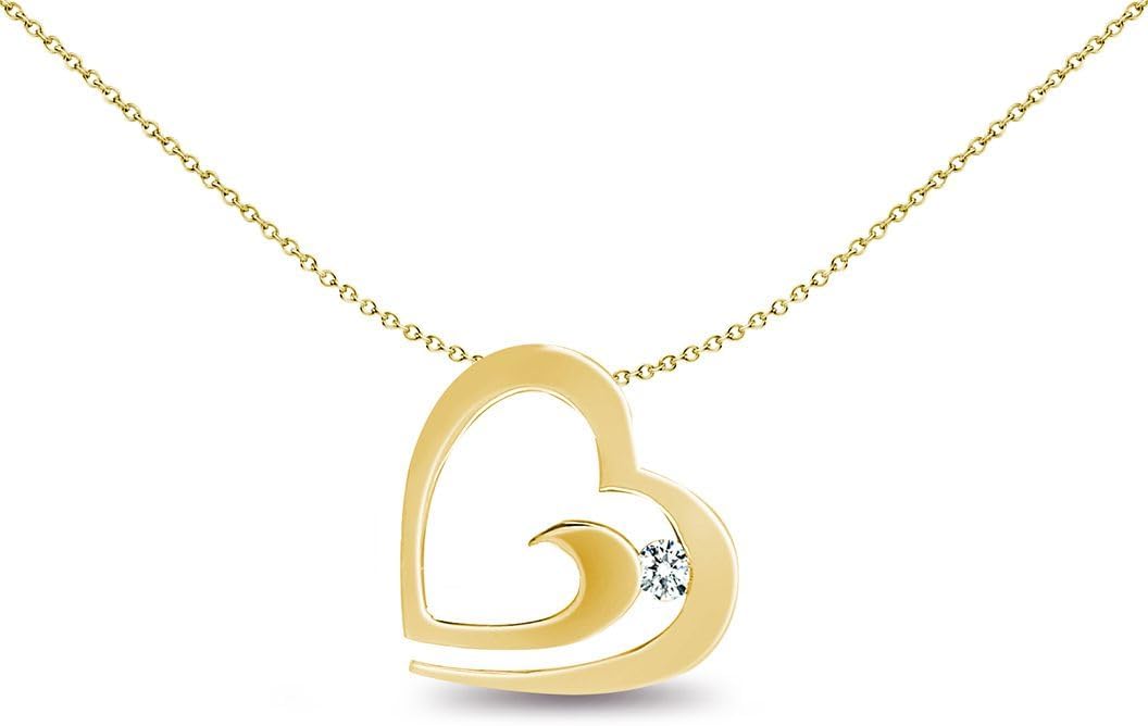 Ladies Solid 9ct Yellow Gold Channel Set Round H I2 0.04ct Diamond Love Heart Charm Pendant