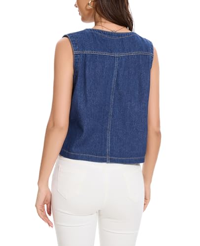 MINTLIMIT Women's Cropped Denim Vest Top 2025 Y2K Casual V Neck Button Down Sleeveless Waistcoat Jean Jacket3