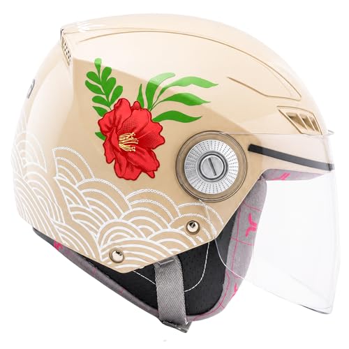 Image of TVARRA Lilt Women's Open Face Helmet for Scooty | Lightweight 750g | Stylish Designer Half Face Helmet with Clear Visor | Designed for Ladies & Girls | ISI Certified (Sandy Beige,S)