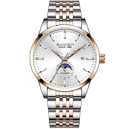 Guanqin Montre mécanique vintage multifonction à remontage automatique Saphir Business Calendrier lumineux Phase de lune étanche en acier inoxydable ou...