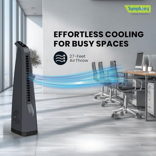 Image of Symphony Surround Sr. Bladeless Tower Fan for Room | 90 Degree Swivel Action, Knob Control Panel | Low Power Consumption | Removable Dust Filter For Clean | 1 Year Warranty | Grey