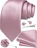 Ailisus Dusty Pink Tie and Pocket Square Set Solid Necktie Cufflinks Tie Clip Lapel Pin for Men Wedding Business 5PCS