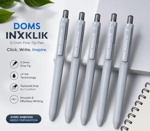 Image of Doms INXKLIK 0.7mm Ballpen Pack of 20 (Blue-15, Black-5)| Smooth Click, Non-Fading & Quick-Dry LV Ink Technology, Textured Grip For Smooth & Long Writing| 5 Vibrant Body Colours