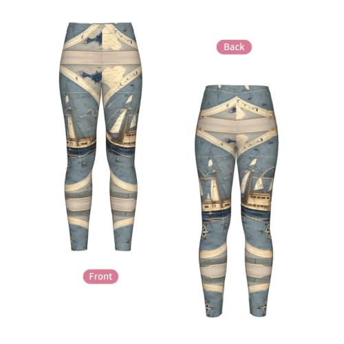 Leggings náuticos con estampado de mapa para mujer mallas de compresión 4