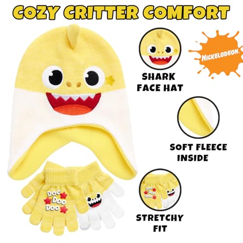 Image of Nickelodeon Boys' Baby Shark Winter Hat and 2 Pairs of Mitten Set (Toddler)