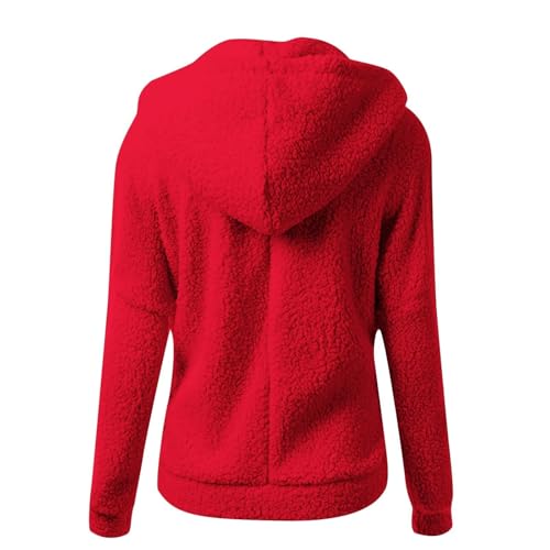 Damen-Fleece-Jacke, durchgehender Reißverschluss, warm, mit Reißverschluss, für Damen, einfarbig, lange Ärmel, grobe Strickjacke, weich, bequem, Thermo-Winterjacken mit Taschen, lässiger, übergroßer