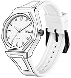 findtime - Reloj analógico de dibujos animados con correa de silicona, diseño minimalista con movimiento de cuarzo, blanco, correa