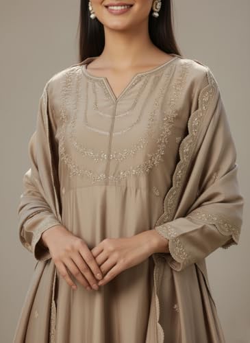 Image of Yashika Women's Silk Blend Embroidered Anarkali Kurta Set with Dupatta | Full Length Ethnic Wear for Women | Wedding