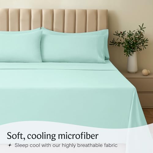 Image of LuxClub 4 PC Sheet Set Bed Sheets Deep Pockets 16 inch Eco Friendly Wrinkle Free Cooling Machine Washable Hotel Bedding Silky Soft - Aquamarine Queen