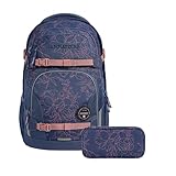coocazoo Schulrucksack‑Set Porter „Sweet Rose“ 3‑TLG., blau/lila, ergonomischer 35 l Schulrucksack mit Easy Grow System, höhenverstellbar, inkl. Schlampermäppchen & Colour Up‑Set