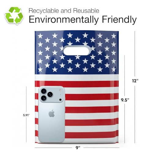 Image of 100 USA Flag Merchandise Bags 9x12 Patriotic Bags With Handles