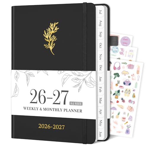 Planner 2026-2027, 8.5" x 11" Weekly and Monthly Planner with Tabs from Jul 2026 - Jun 2027 Academic Year, A4 Large Hardcover Agenda Calendar with Date for School & Office Schedule, Black