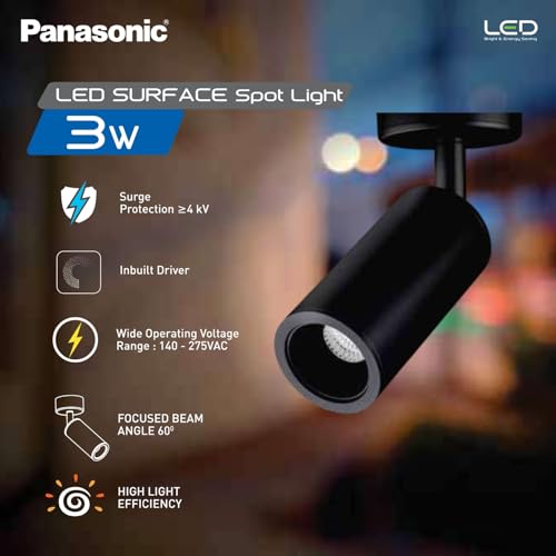 Image of Panasonic 3W LED Surface Spot, 4kV Surge Protection, Surface spot Light for False Ceiling, Photobiologically Safe, COB Spot Downlight for Home, 4000K Natural White Spot Light (Pack 4)